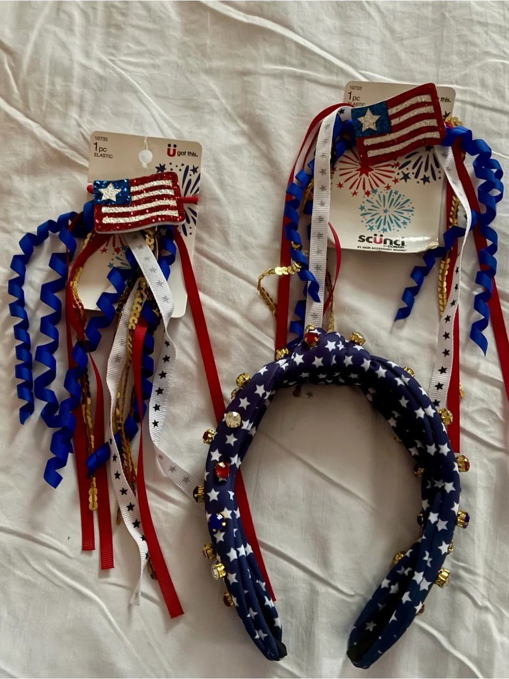 Kids Red, White & Blue Star Headband and Ribbon Set